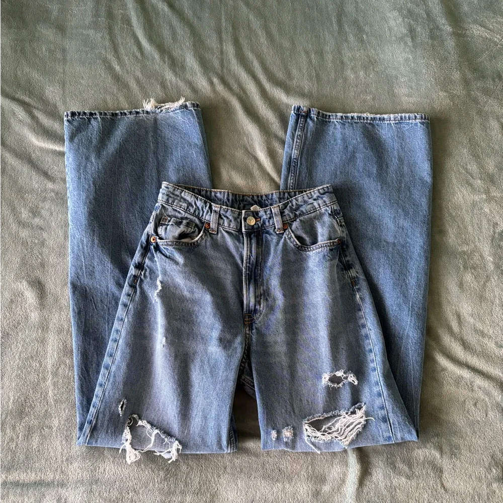 H&M Blue Distressed Wide Leg Jeans - Picture 7 of 16